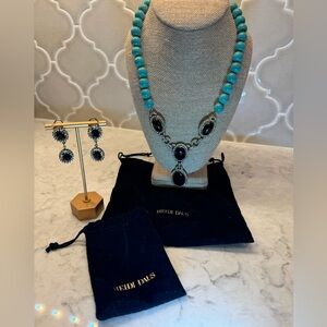 #3. Gift 🎁 NWOT Heidi Daus turquoise look bead & onyx crystal pendant set